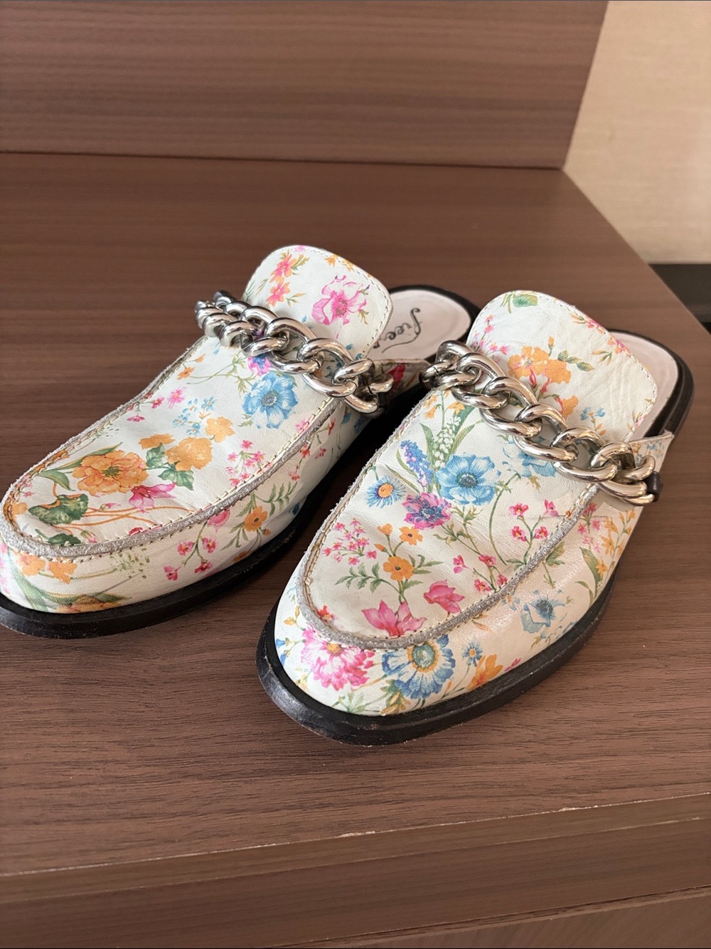 Free People Floral Chain-Trim Mule - White Multi